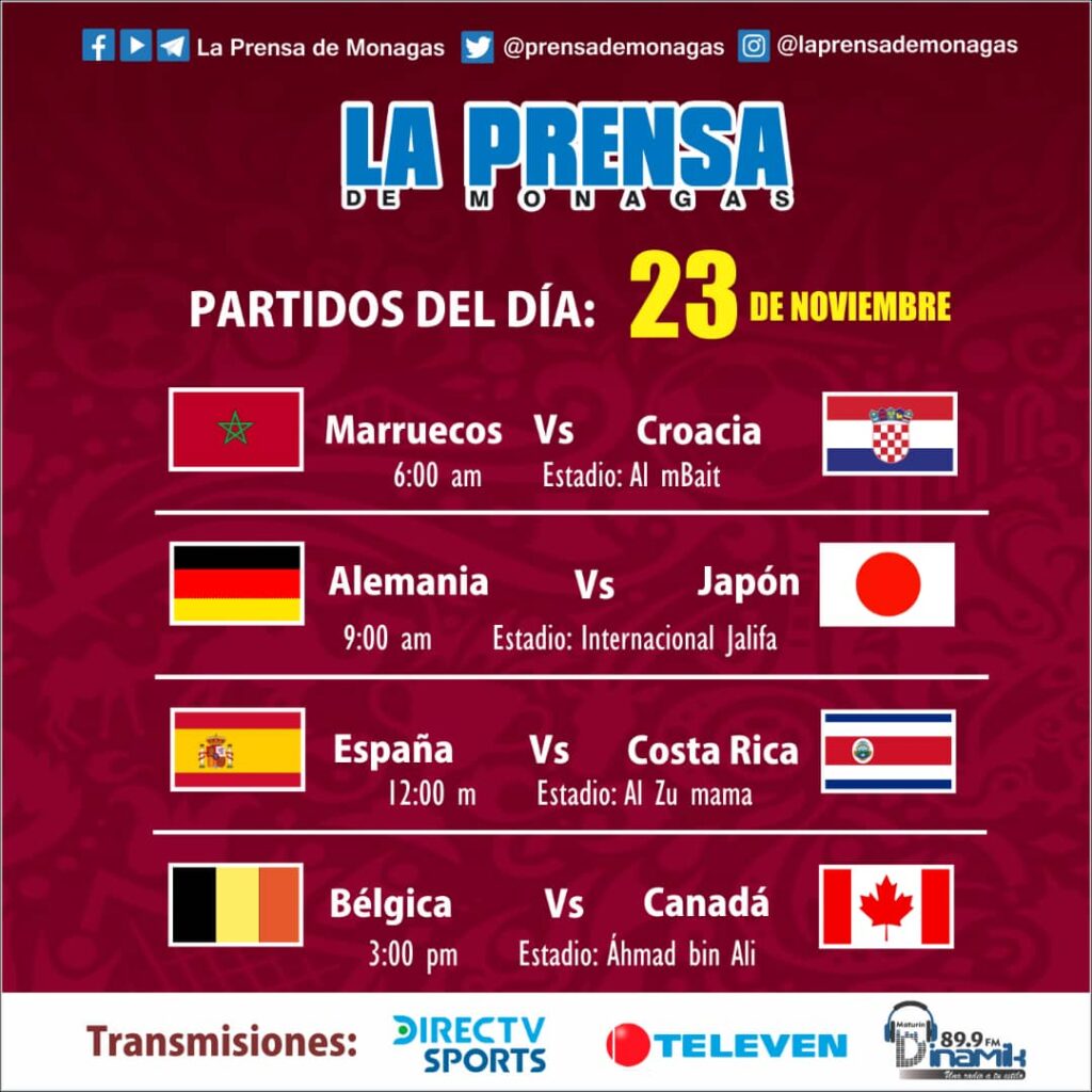 Práctico tinta ANTES DE CRISTO. Estos son los partidos de fútbol para este 23-Nov en el Mundial Qatar 2022  - La Prensa de Monagas