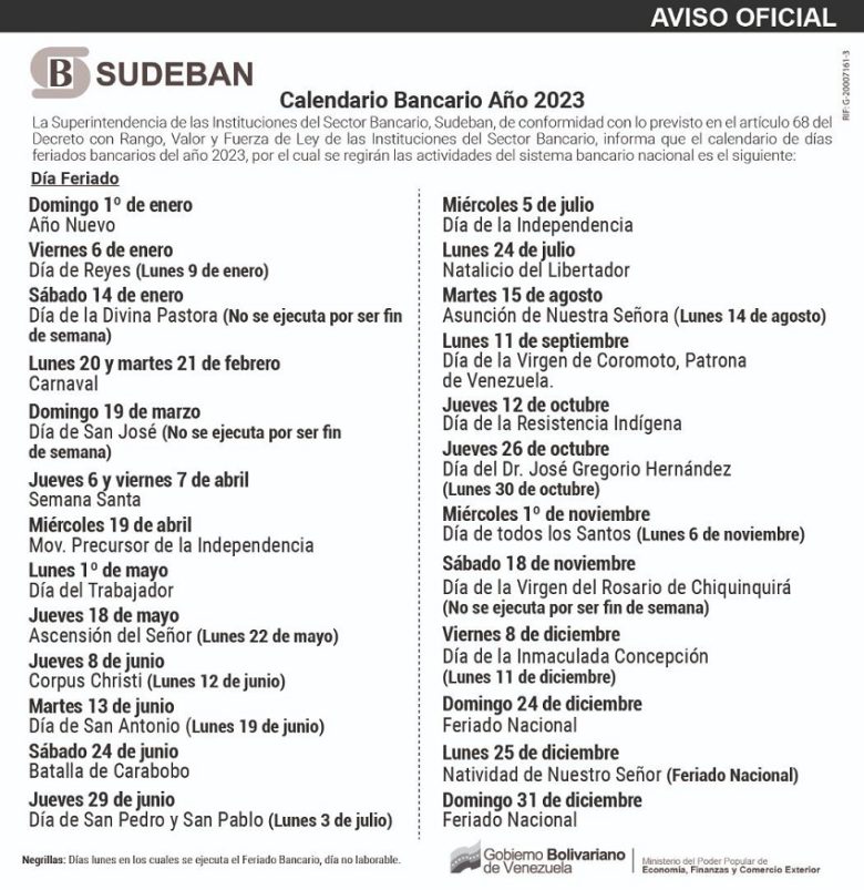 El feriado se debe al «Día de la Virgen de Coromoto», patrona de Venezuela.