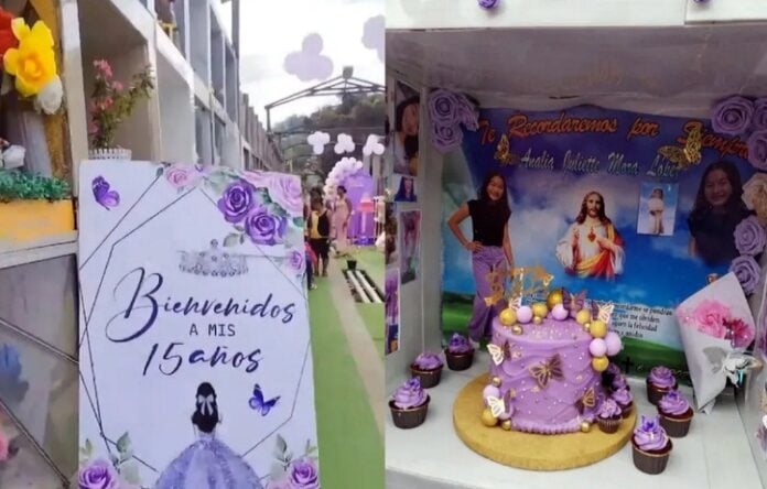 Madre festeja los 15 años de su hija en el cementerio