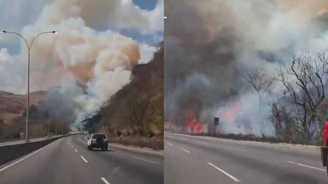 Reportan incendio forestal en la autopista Gran Mariscal de Ayacucho, sentido Guarenas-Caracas