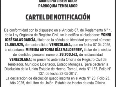 CARTEL DE NOTIFICACIÓN CONSEJO NACIONAL ELECTORAL
