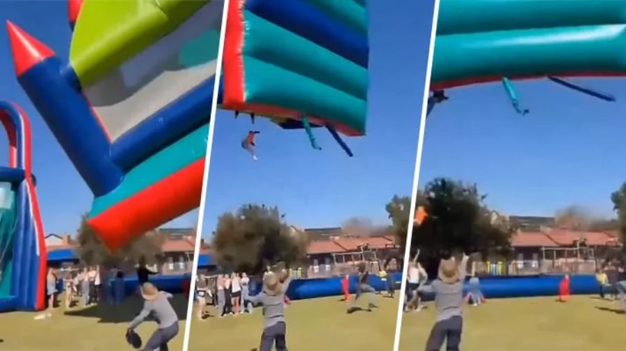 Ocurrió en Sudáfrica: castillo inflable se eleva con niños adentro a causa de fuertes ráfagas de viento