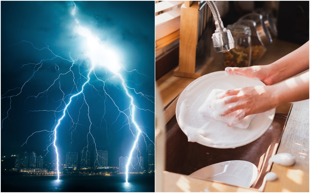 Bañarse o lavar trastes durante una tormenta eléctrica puede ser peligroso