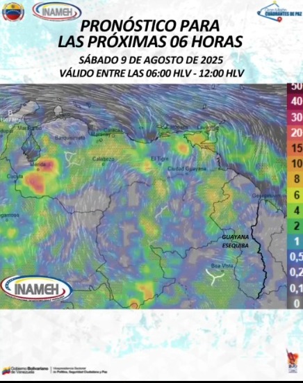 Inameh pronostica lluvias y actividad eléctrica para este 9 de Agosto