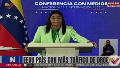 Delcy Rodríguez acusa a EE. UU. de tener "doble moral" en su lucha contra el narcotráfico