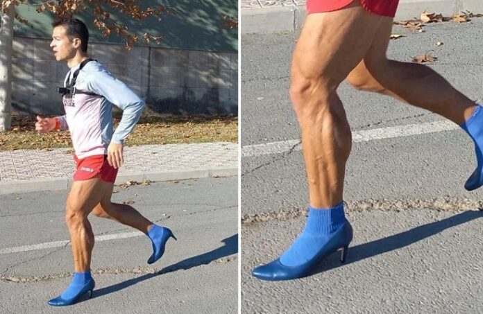 Español rompe su propio récord Guinness al correr 100 metros hacia atrás… ¡con tacones!