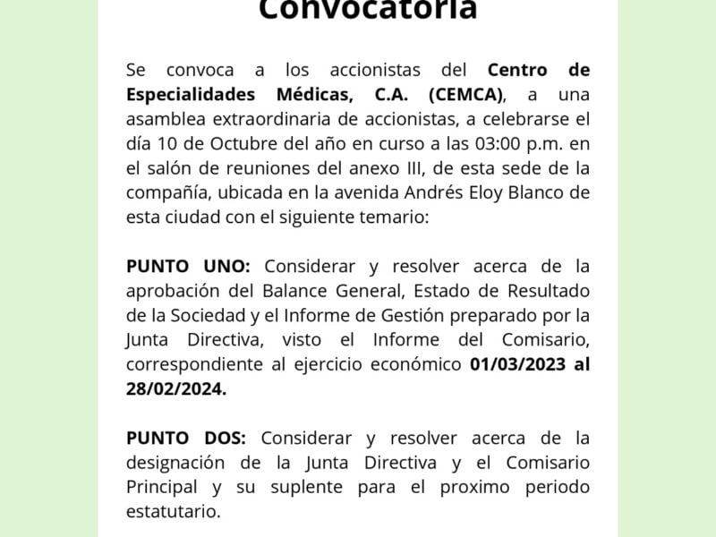 Convocatoria Centro Especialidades Médicas