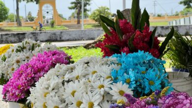 Vendedores de flores listos para la conmemoración de los difuntos