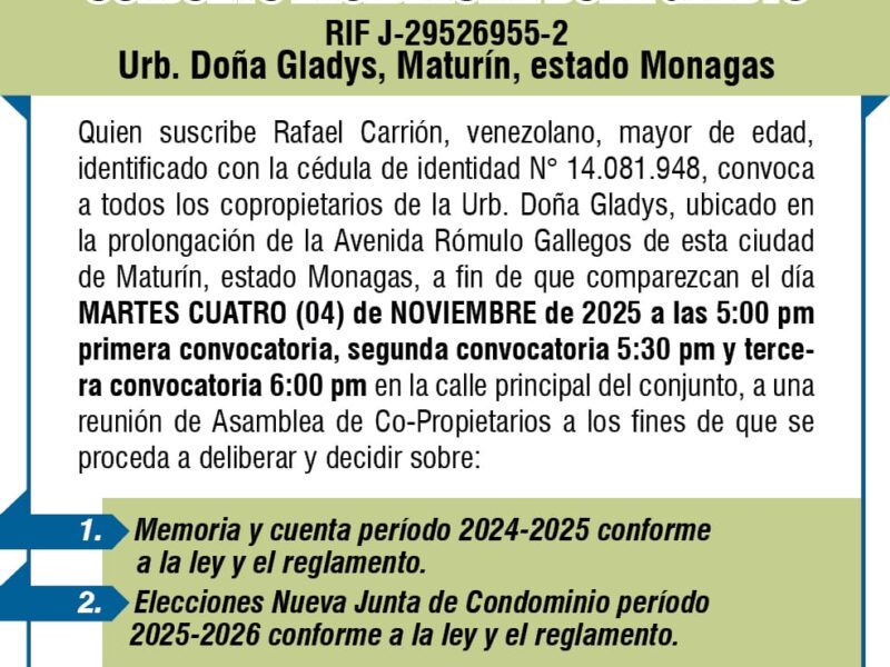 Convocatoria Doña Gladys