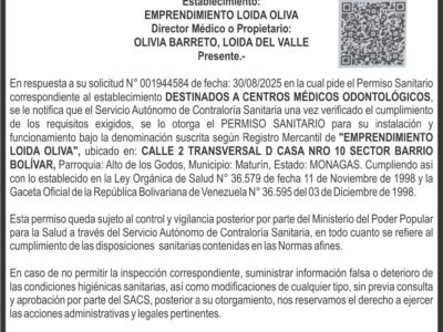 CONTRALORÍA SANITARIA DE MONAGAS