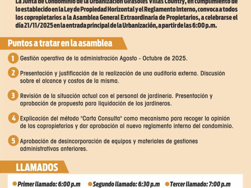 CONVOCATORIA URB. GIRASOLES