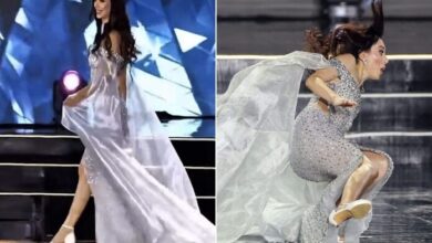 Miss Ucrania se cae en pleno escenario de la final de Miss Tierra