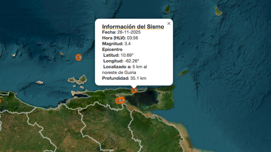 Funvisis registró tres sismos de hasta magnitud 3,6 en Guiria, La Blanquilla y Zulia