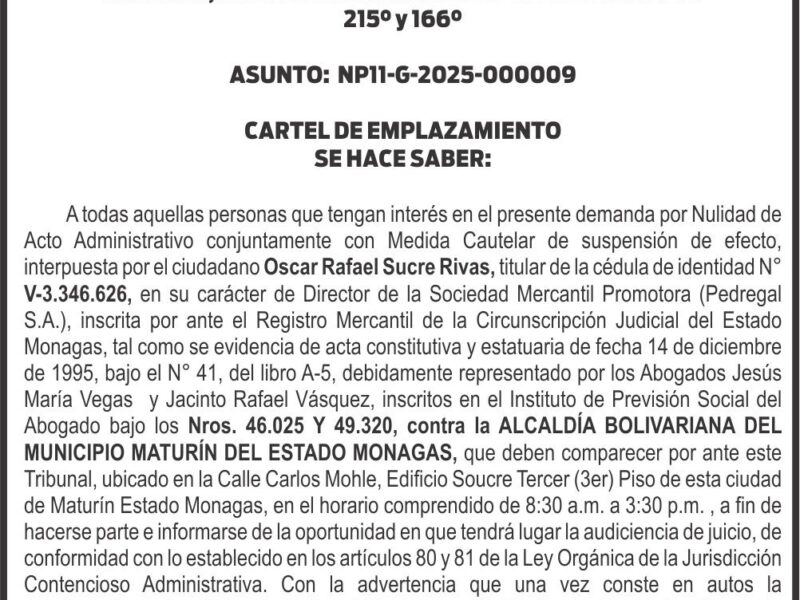 CARTEL DE EMPLAZAMIENTO