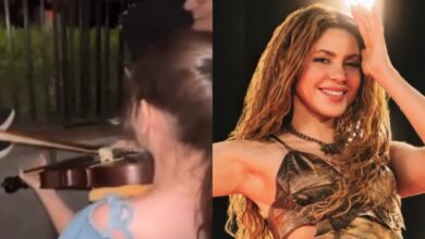 Shakira se detiene para escuchar a una pequeña violinista venezolana en Argentina
