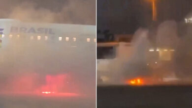 Avión se incendia antes de despegar en Brasil (video)