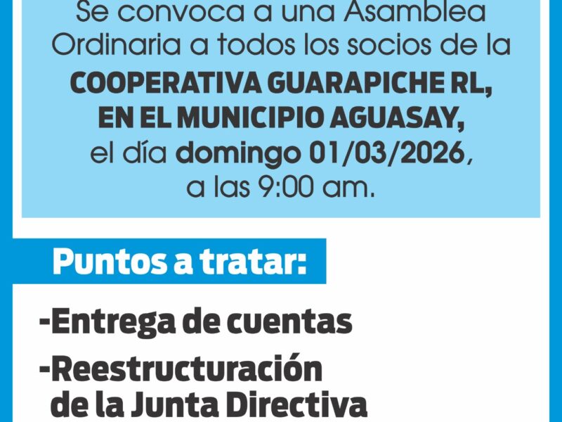 CONVOCATORIA COOPERATIVA GUARAPICHE RL