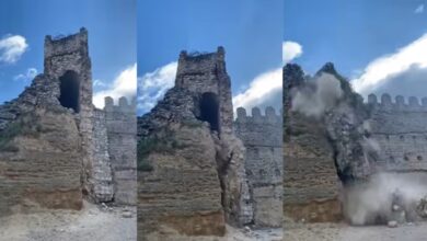 Intensas lluvias provocan el derrumbe de un castillo medieval en España