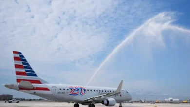 El vuelo AA3599 de American Airlines, el primer vuelo comercial directo entre Estados Unidos y Venezuela en siete años. Foto: Rebecca Blackwell/AP.