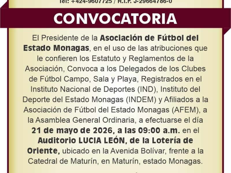 Asamblea Extraordinaria de la Asociación de Fútbol del estado Monagas