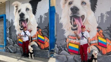 Perro rescatista Tsunami visitan en San Antonio del Táchira el mural elaborado en su honor