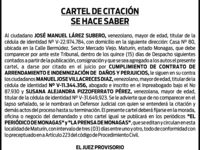 Cartel de Notificación al Sr. José Manuel Lárez